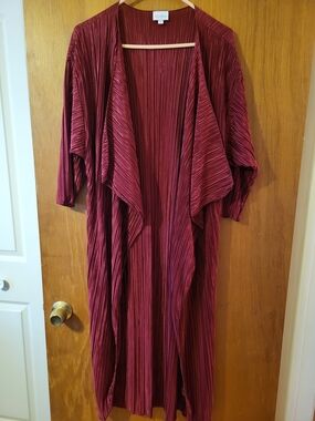 LuLaRoe Pleated Open-Front Duster - Burgundy-Shirley